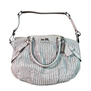 Coach Gathered Leather Hobo Pewter Silver Carriage Logo Purple Lining Bag